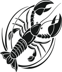 Stylized Lobster Illustration in Tribal Tattoo Style with Circular Design