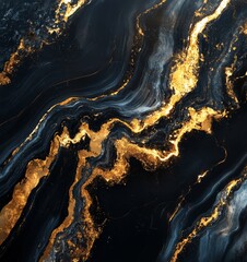Obraz premium Black and Gold Marble Concept Digital Background, Generative AI