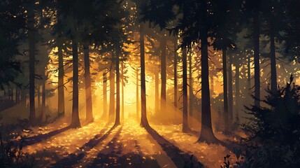 Fototapeta premium Golden Sunlight Illuminates a Forest Path