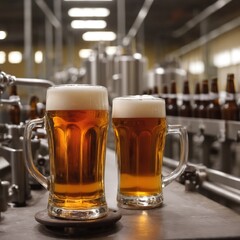 Beverage factory, Conveyor belt with beer bottles