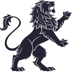 Heraldic Lion Rampant Silhouette in Medieval Coat of Arms Style