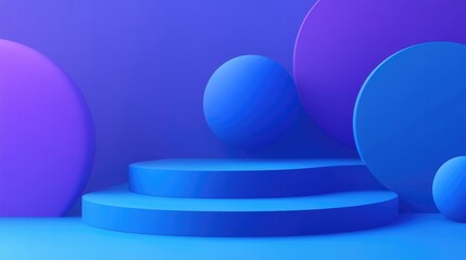 Abstract geometric shapes with circular blue and purple pedestal background