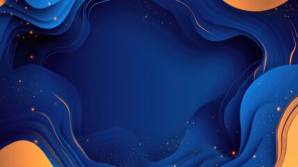 Obraz premium Abstract blue and orange wavy layers with sparkling stars on dark background