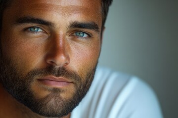 Obraz premium A close-up shot of a man's face with a long beard
