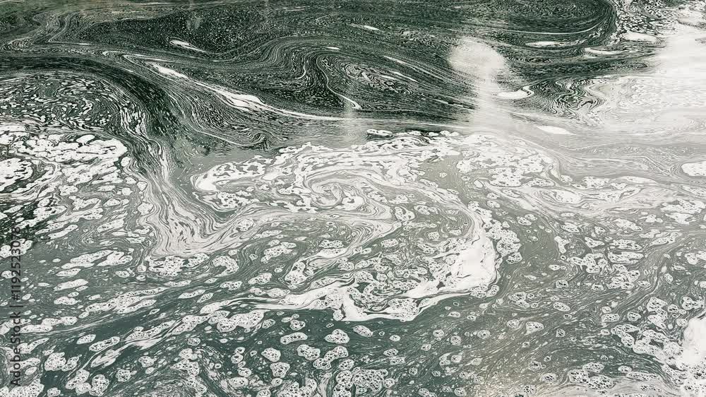 Poster swirling patterns of polluted water with foam and algae abstract