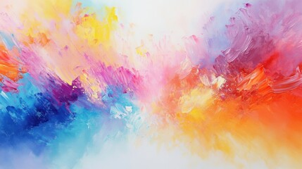 A vibrant abstract painting bursting with colors, featuring swirls of pink, blue, orange, and yellow blending harmoniously.