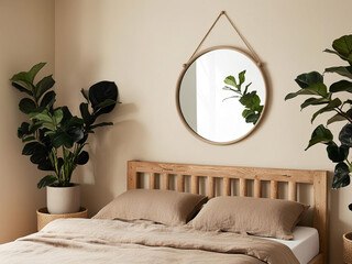 interior of a bedroom and mirror