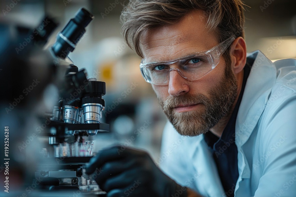 Aufkleber a researcher studies microscopic samples in a laboratory setting