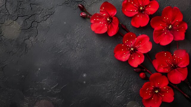 red flowers on black background