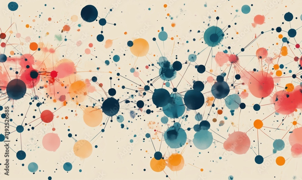 Poster abstract colorful network of circles and dots representing connections and relationships in a vibran