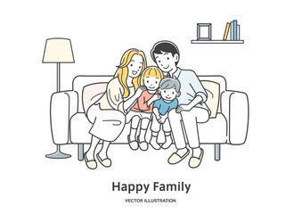ソファに座る4人家族