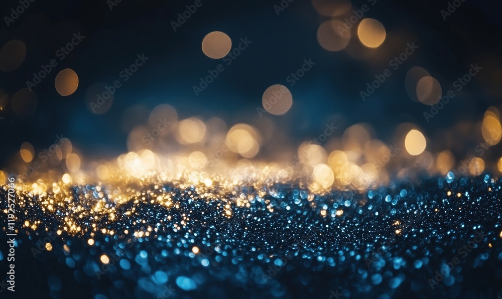Aufkleber bokeh effect with shimmering golden and blue particles creating a dreamy, abstract background