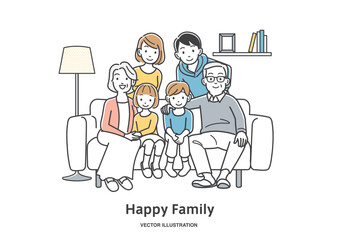 ソファに座る2世帯家族