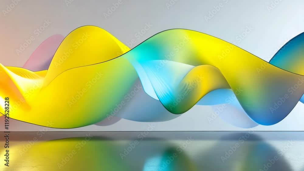Poster colorful waves of abstract design flowing across a smooth surface in a modern indoor setting
