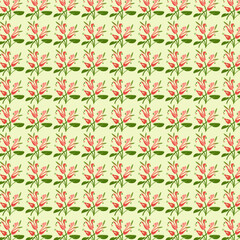 Repeating botanical pattern with stylized pink flowers and green leaves on a soft background, ideal for cheerful textiles, spring decor, and playful surface design.