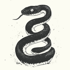 Black and white coiled snake with textured pattern.