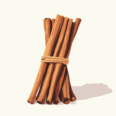 Tied bundle of cinnamon sticks casting a shadow.