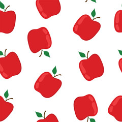 Red apple seamless vector pattern isolated on white background.