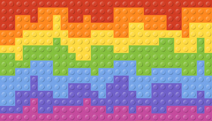 A Bright and Colorful Pattern of plastic brick Building Blocks Featuring a Vibrant Rainbow Design