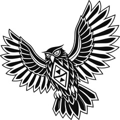 Geometric Owl in Flight with Tribal and Native American Style Patterns