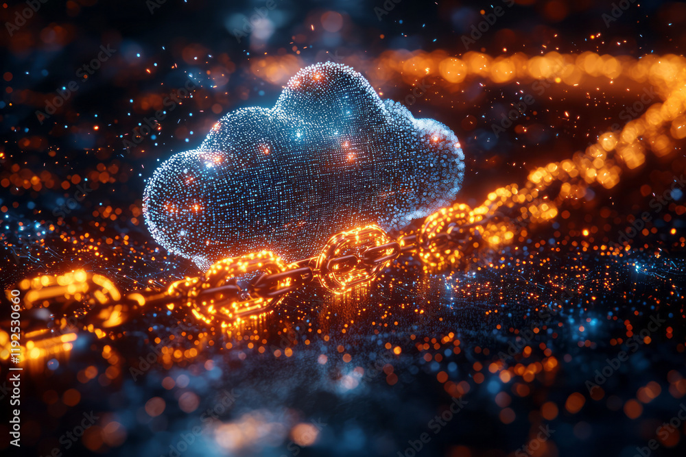 Poster a conceptual road map with big data icons along the route, a fluffy cloud at the endpoint, and segme