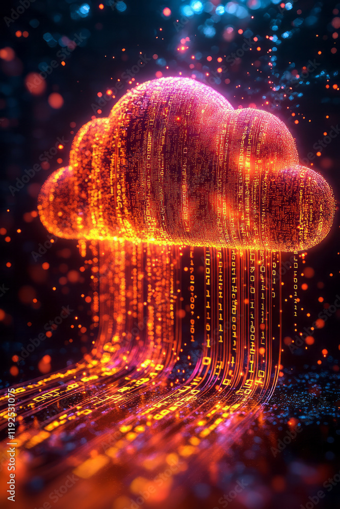 Poster network cables turning into chain links at the ends, converging into a huge cloud icon, with numeric