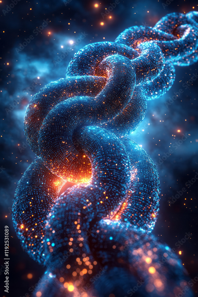 Poster network cables turning into chain links at the ends, converging into a huge cloud icon, with numeric