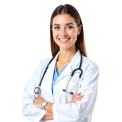 Fototapeta premium Woman Doctor with Stethoscope in Portrait, White Transparent Background
