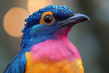A vibrant bird with a striking blue crest, ready for flight