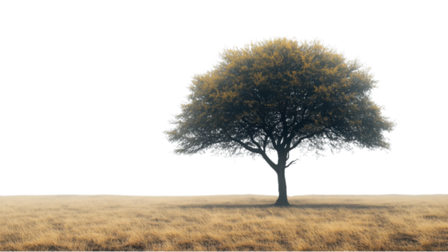 Solitary Tree in Misty Field Autumn Landscape Photography