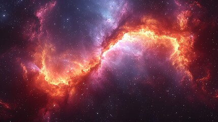 Obraz premium Glowing Cosmic Nebula Forming a Luminous Bridge Between Star Clusters