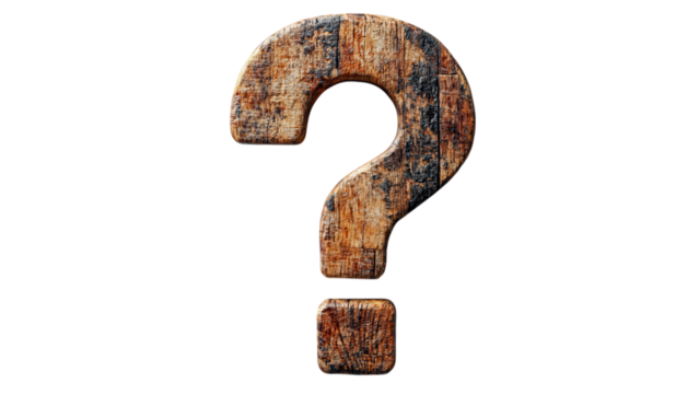 Rustic Wooden Question Mark Symbol FAQ Concept Inquiry Sign Brown Wood Texture