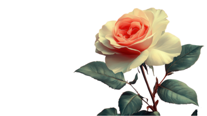 Elegant Peach and Cream Rose Blossom on Coral Background