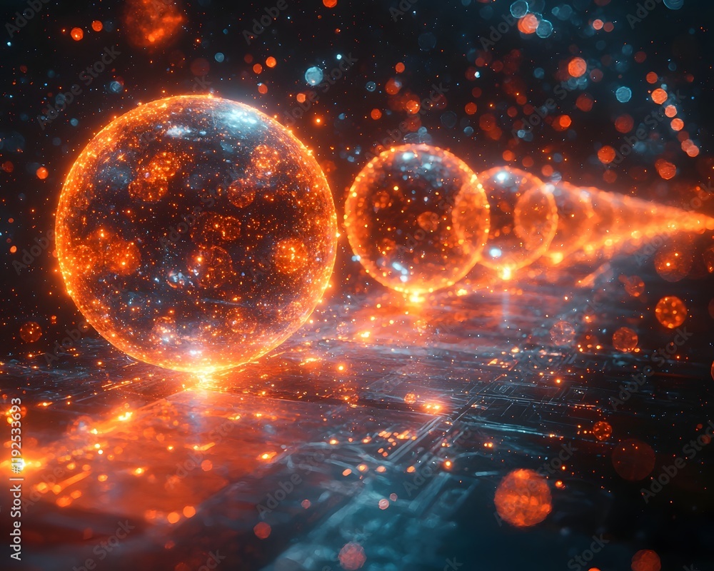 Aufkleber glowing spheres of cybersecurity breached in futuristic hacker visualization