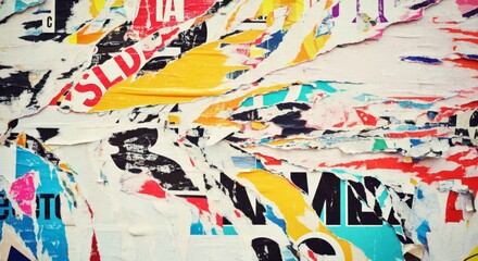 Fototapeta premium Colorful torn street posters and advertisements with exposed layers
