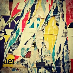 Fototapeta premium Torn colorful urban posters with overlapping layers and textures