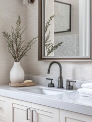 Fototapeta premium Modern Bathroom Vanity Featuring Stylish Fixtures and Decor