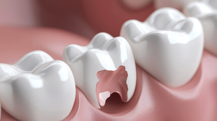Dental cavity on tooth, showcasing decay and oral health concerns