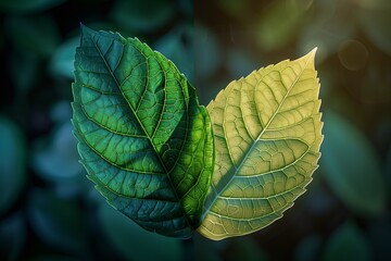Close-up view of green and yellow leaves, showcasing nature's beauty and diversity in colors and textures.