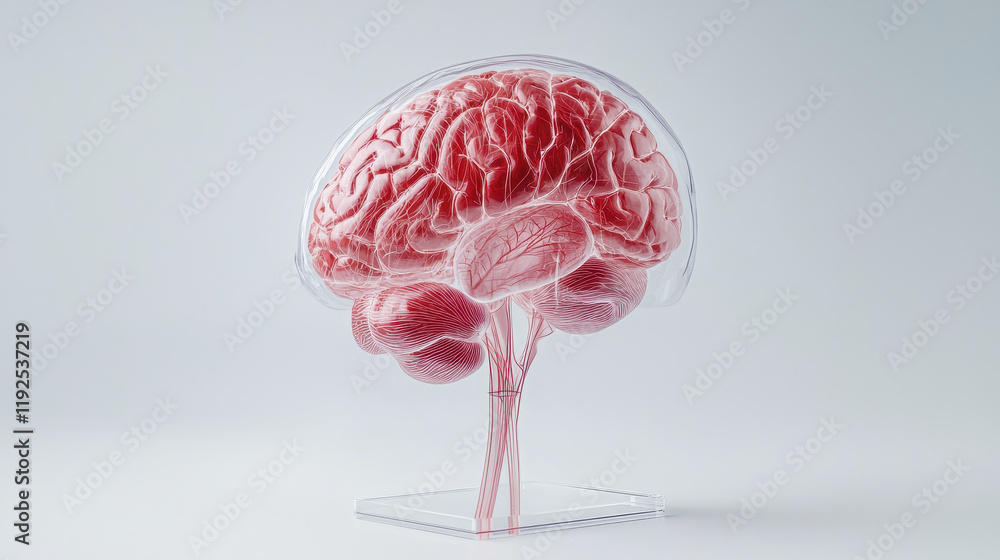 Poster detailed human brain model showcasing intricate structures and connections, emphasizing its complexi