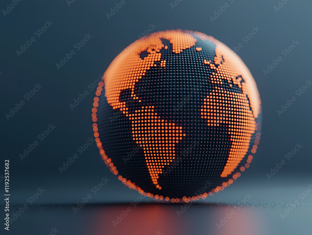 Poster glowing digital globe with illuminated nodes represents global connectivity and transformation