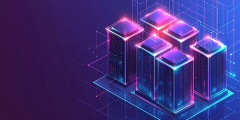 Fototapeta premium A modern data center with glowing servers, futuristic technology concept