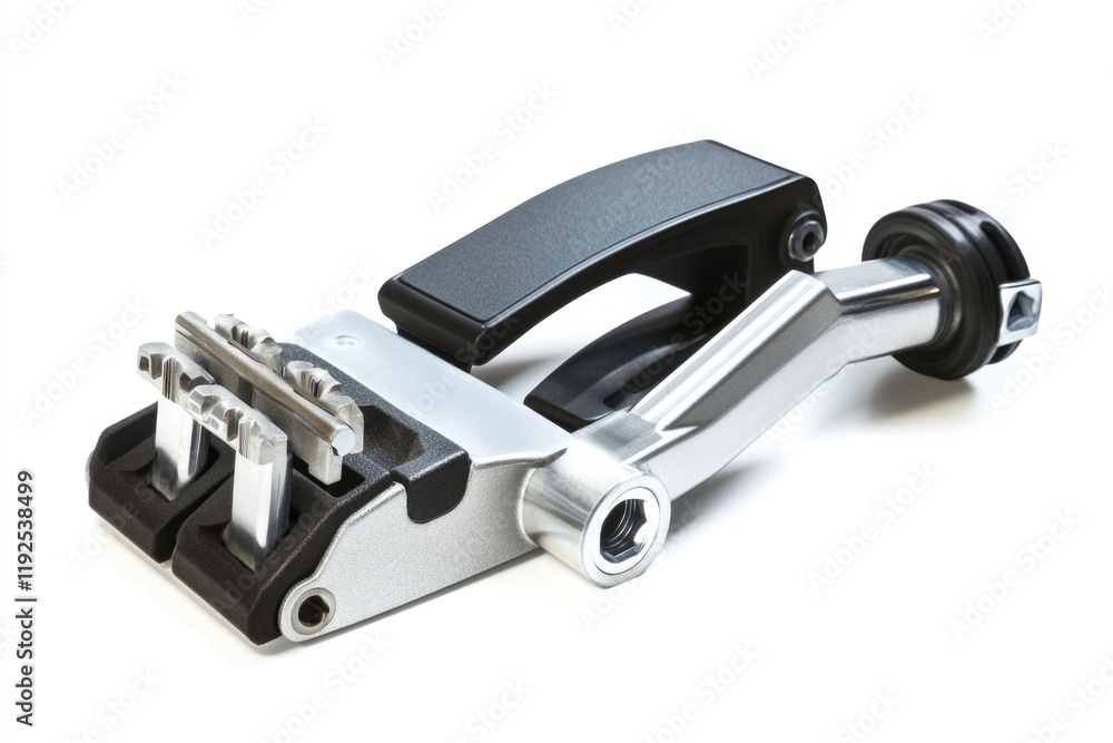 Poster A close-up view of a clamp sitting on a white surface, ideal for use in product photography or DIY tutorials