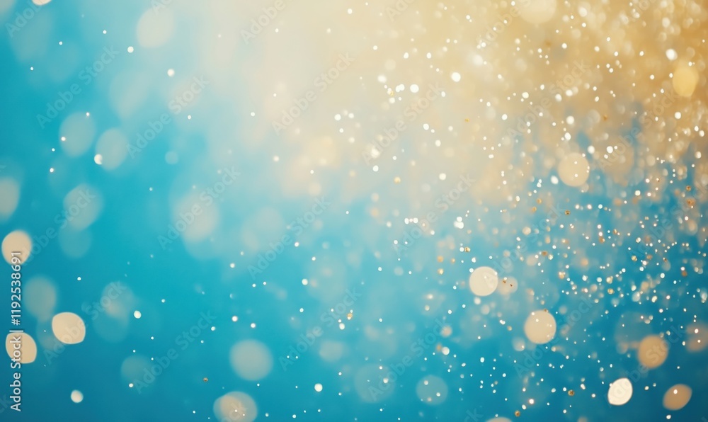 Aufkleber bokeh effect with shimmering golden and white particles against a soft blue background, creating a d