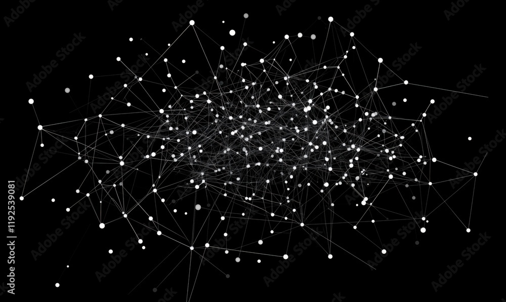 Poster complex network visualization with interconnected nodes and edges representing data relationships an