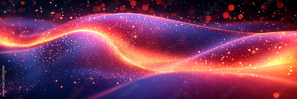 Poster tangled neon cables in a pink-violet gradient twisting around each other, with tiny sparks running a