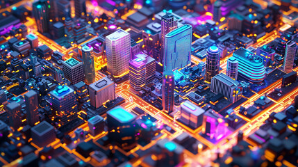 Obraz premium Futuristic cyberpunk cityscape with neon lights and modern architecture at night