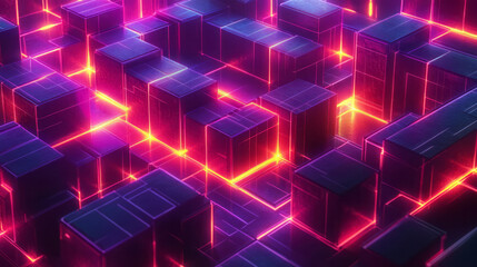 Obraz premium An isometric grid of magenta rods weaving into a purple geometric core, each intersection humming with energy,