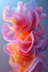 Ethereal ribbons of orchid and light pink twisting mid-air, their edges glowing faintly in a calm gradient,