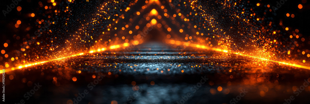 Leinwandbilder Concentric diamond shapes in golden lines, nested one inside the other, creating a hypnotic tunnel effect into the blackness,